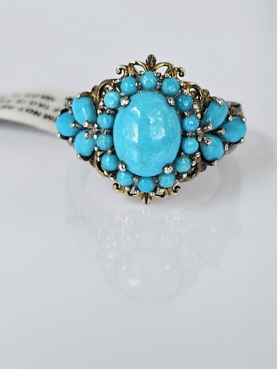 Gem Treasures Jewelry - Genuine Sleeping Beauty Turquoise Ring 18K YG & 925! Sz 9! NWT